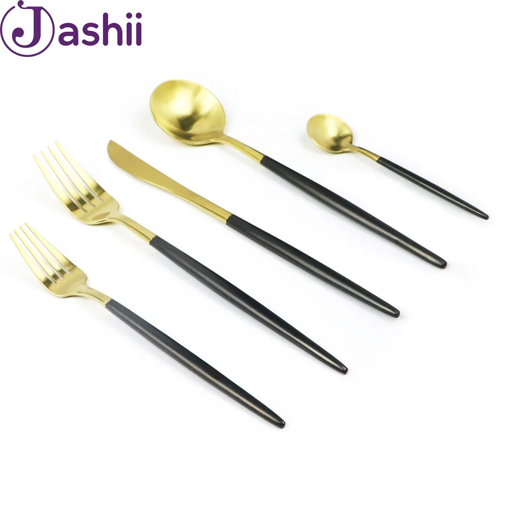 JASHII 5 шт./компл. Роскошные Покрытие золотистый и черный ручкой набор столовых