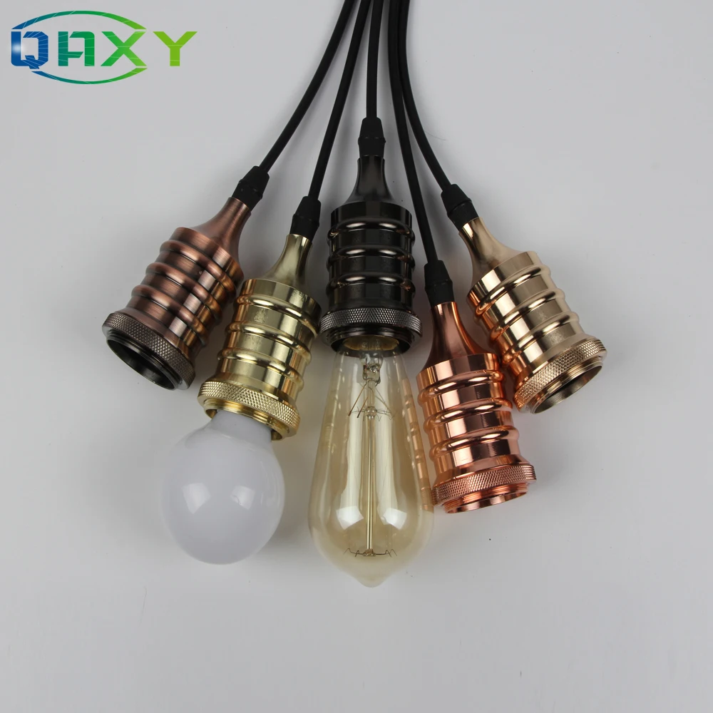 E27 110V-240V Vintage Edison Lamp Base Pendant Light Socket Screw Bulb Base Golden Copper Black Metal Alloy Light Socket[F1558]