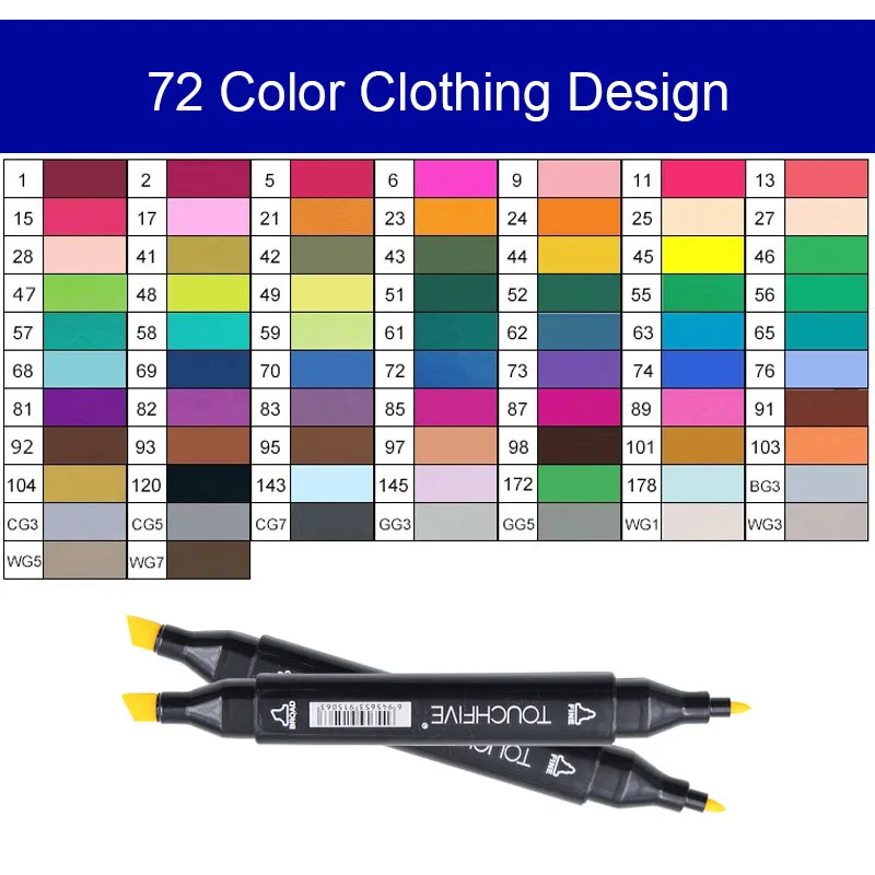 72clothing-black Touchfive маркер, 168 цветов, ручка, спиртовой маркер, набор, двойная головка, художественные маркеры для рисования, модная одежда, дизайн для школьников - Цвет: 72clothing-black