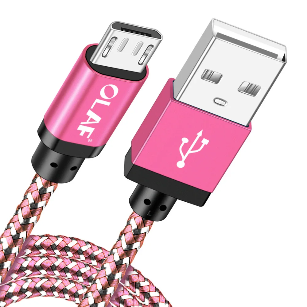 Олаф Micro USB кабель 1 м/2 м/3 м Плетеный USB кабель синхронизации данных для samsung S7 Xiaomi huawei LG htc быстрая зарядка Microusb Кабели для телефонов - Цвет: Pink