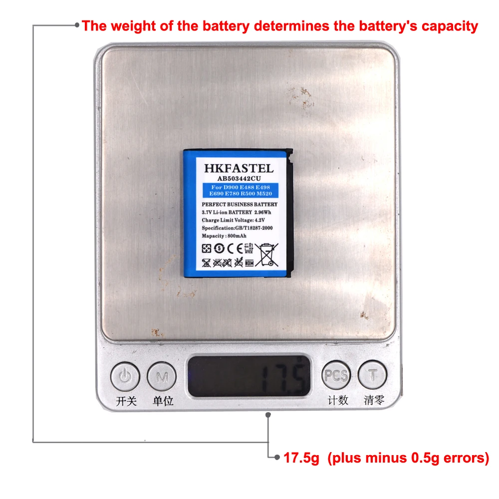 Аккумулятор для сотового телефона HKFASTEL AB503442CU Samsung D900 R500 M520 E488 E498 E690 E780 AB503442CE AB503442CC