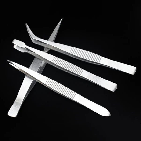 4Pcs/Set Precision Tweezers Stainless Steel Thick Electronics Forceps Eyebrow Anti-Skid Makeup Repair Multi Tools | Инструменты