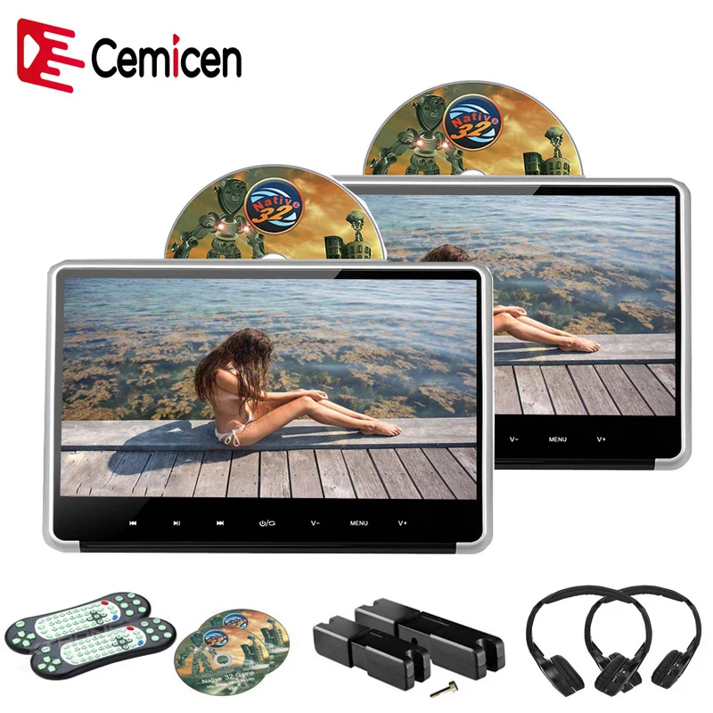 Cemicen 2 шт. 11 6 дюймов Автомобильный подголовник монитор IPS сенсорная кнопка HD 1080P