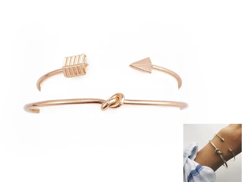 2pcs set 4 шт./компл. Для женщин браслеты в богемном стиле листья узел круглая цепь открытия набор с золотым браслетом женская модная одежда ювелирные изделия - Окраска металла: 2pcs set