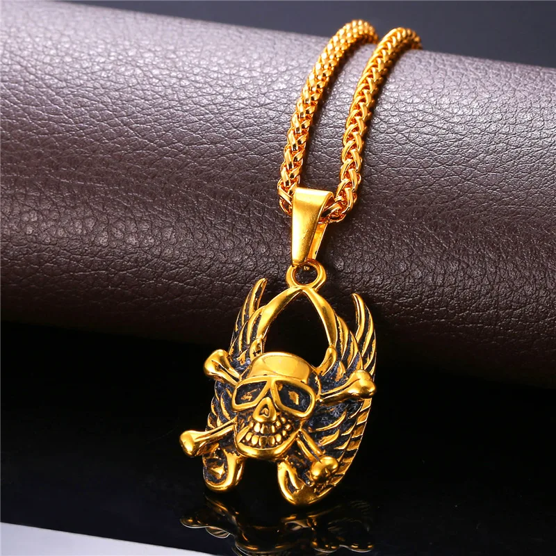 Подвеска в стиле панк Collare с крыльями дьявола Череп из нержавеющей стали 316 опт