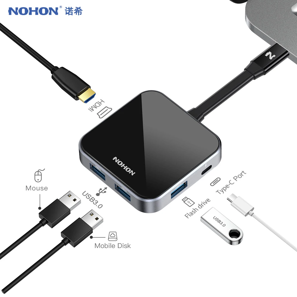 NOHON type C концентратор конвертер USB-C HDMI USB 3,0 адаптер кардридер PD зарядное устройство разделитель данных для MacBook samsung S9 huawei P20