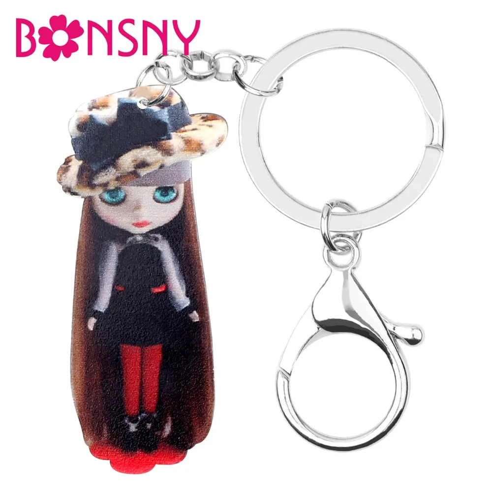 Bonsny акриловая Русская Шапка с длинными волосами кукла цепочка брелок модное