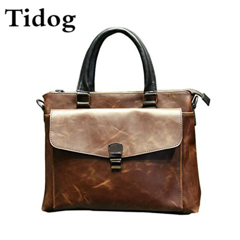 Кожаный портфель Tidog для мужчин|crazy horse leather|horse leathermale briefcase |