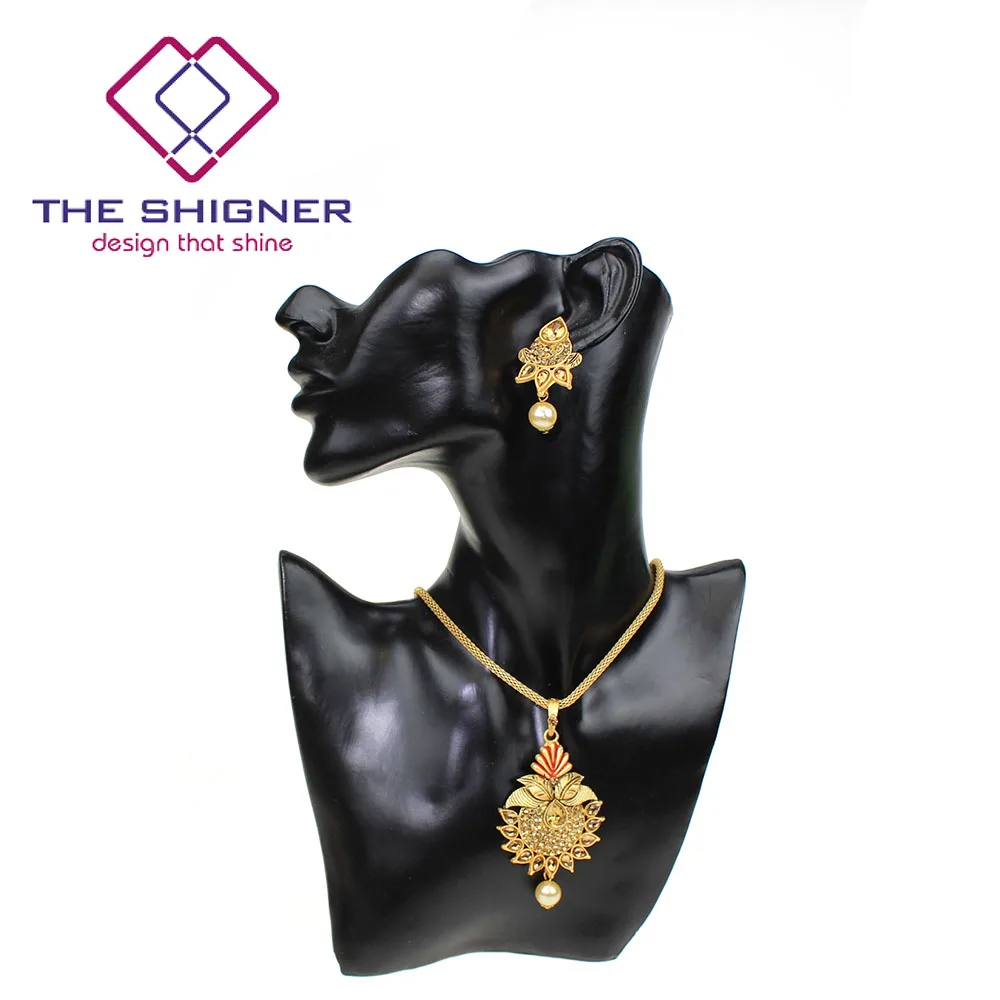 SHIGNER индийский bahuali Mughal Kundan chandali камень жемчуг золотой тон драгоценное свадебное ожерелье серьги набор медальонов