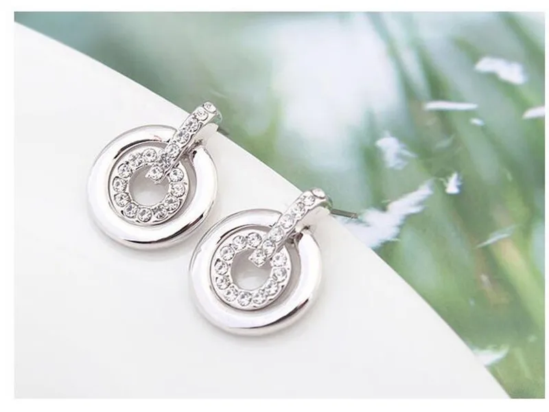 Новинка, украшенный кристаллом от Swarovski, ювелирный набор, двойной круг, подвеска, ожерелье, серьги, женские свадебные аксессуары