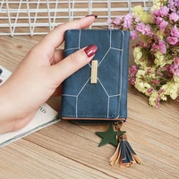 fashion pu leather women wallets brand tassel design wallets with coin pocket purses gift for female card holder tri fold purse