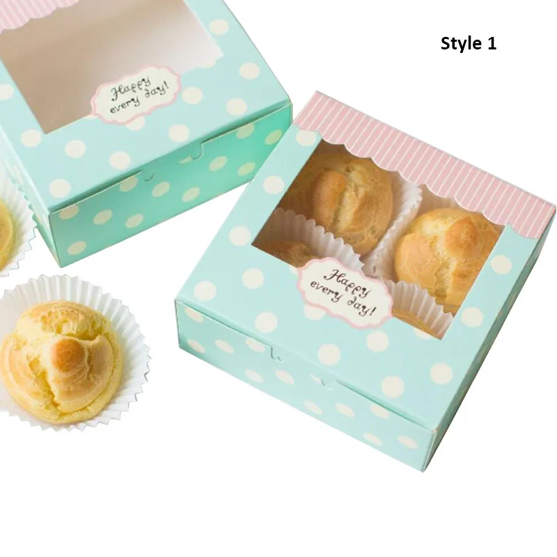 10 Pcs &quotHappy ever day&quot Small Cute Cake Egg Tart Cookie Baking boxes Foldable Biscuit Gift Packaging Box with Clear Window | Дом и сад