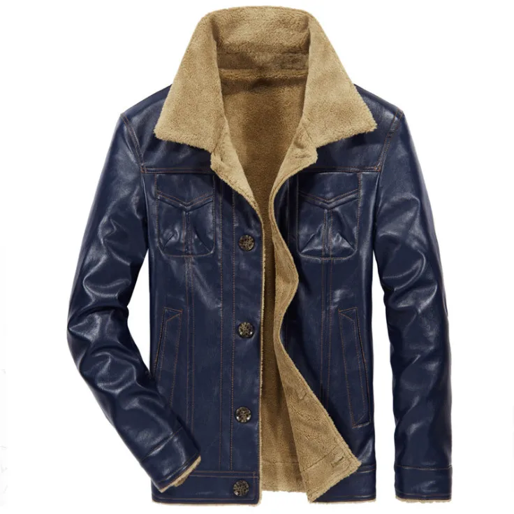 

New Brand Leather Jackets Men Jaqueta De Couro Masculina Men Winter Fleece Thick Coat Men's PU Button Leather Coats Outerwear