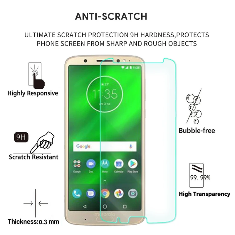 2 шт. 9H высококачественный чехол из закаленного стекла для Moto G6 Plus защита экрана
