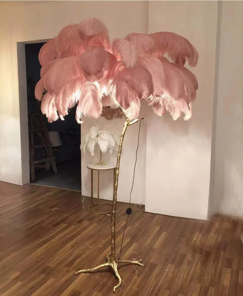 Phube освещение страусиное перо лампа современный медный Пол Свет Гостиная для