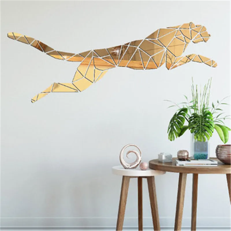 

Geometric Animal Leopard 3D Acrylic Mirror Wall Stickers Decor Living Room Acrylic Wall Decal Mirrored Decorative Sticker Muraux