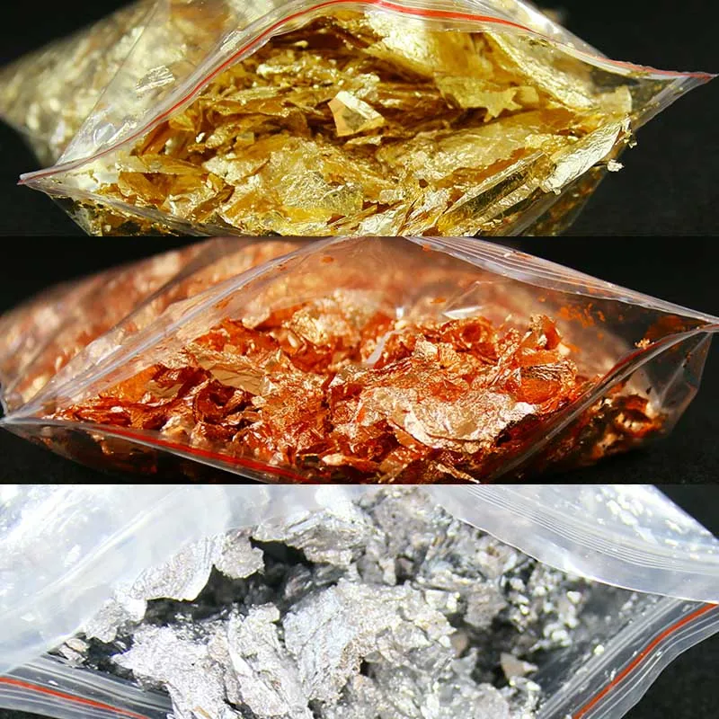 

Imitation gold leaf flakes, Silver leaf flakes,Pure Copper Leaf Flakes,for Glass,Wall,Crafts,20g Furniture,Painting,Nail Art
