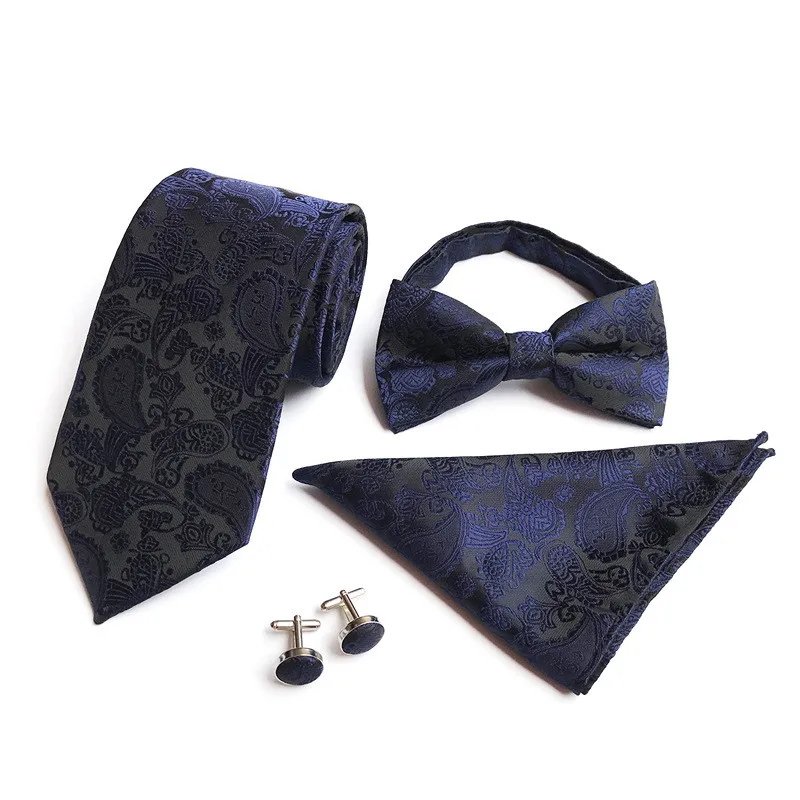 2018 4pcs/set Mans Tie Floral 100% Silk Jacquard Necktie Gravata Corbatas Hanky Cufflinks Set for Men Formal Wedding Party | Аксессуары