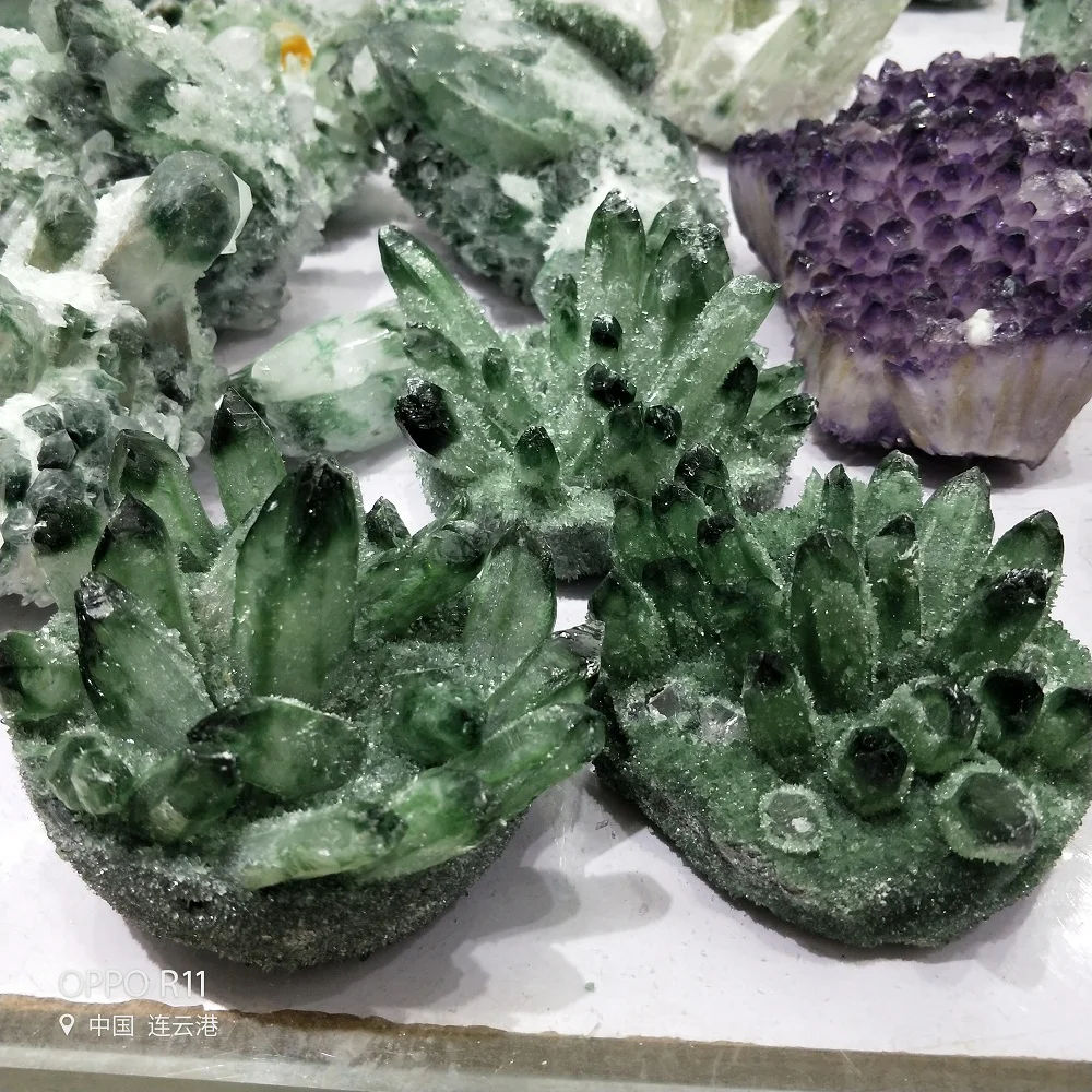 Природные камни кристалл кластер минералы Исцеление зеленый геодезический Druzy