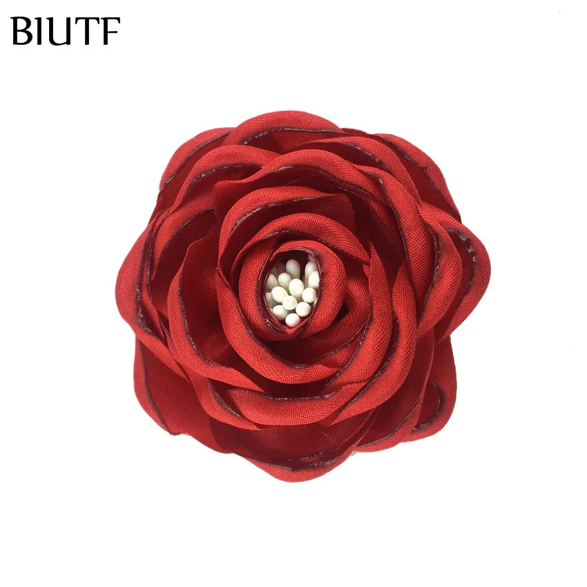 3-red 5 шт./партия, 2,4 ''сгоревшие атласные цветы Camelia с Stamen 6 см, шикарные тканевые детские головные уборы, обувь, аксессуары для творчества TH284 - Цвет: 3-red