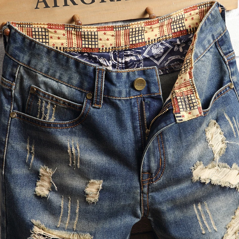 AIRGRACIAS Mens Ripped Short Jeans Brand Clothing Bermuda Cotton Shorts Breathable Denim Male New Fashion Size 28-40 | Мужская одежда