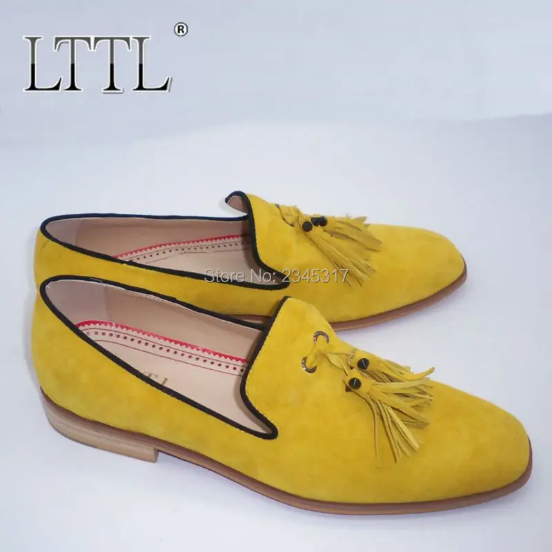 Туфли LTTL мужские с бахромой желтые замшевые лоферы без застежки Повседневная