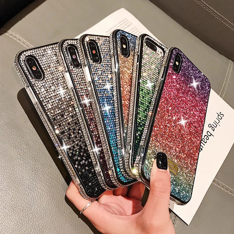Блестящий чехол для телефона с кристаллами iPhone 12 mini XR 11 Pro XS MAX задняя крышка 7 8 6 6S