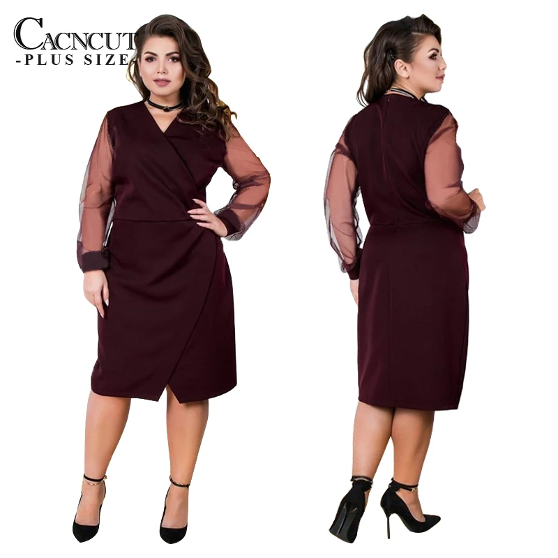 CACNCUT 5XL женское платье большого размера, весеннее платье с v-образным вырезом, 6XL, Повседневное платье большого размера, женское элегантное Сетчатое платье для офиса, вечерние платья