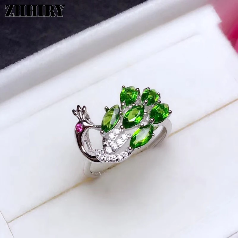 ZHHIRY подлинное естественный диопсид кольцо для женщин 925 стерлингового серебра