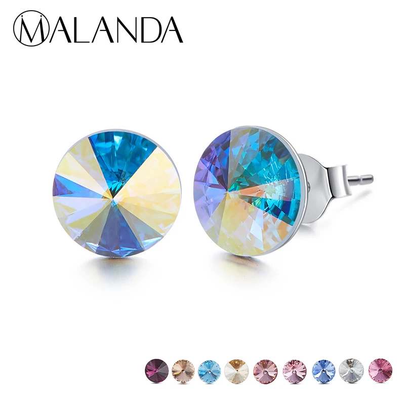 Бренд MALANDA 925 пробы серебряные серьги с круглыми кристаллами от Swarovski для женщин