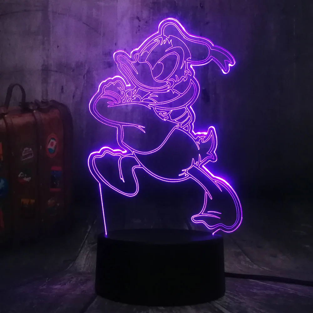 Cute Lovely Donald Fauntleroy Duck Cartoon 7 Color Change 3D LED Night Light Kids Sleep Desk Lamp Birthday Christmas lamp Decor | Освещение