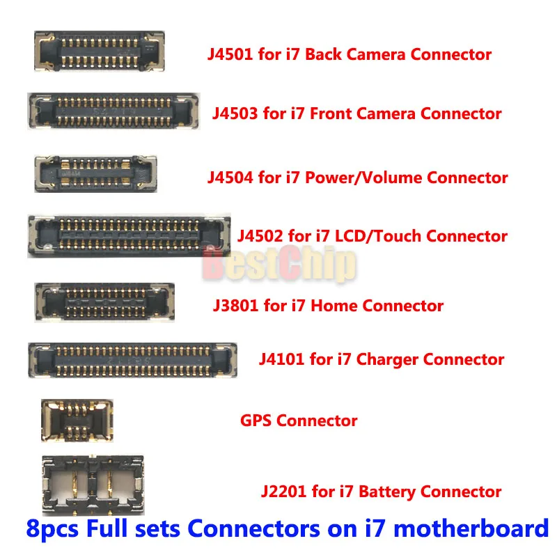 

BestChip 10sets/lot=80pcs for iPhone 7 4.7' LCD/touch camera power volume home button charger battery GPS FPC connector on board