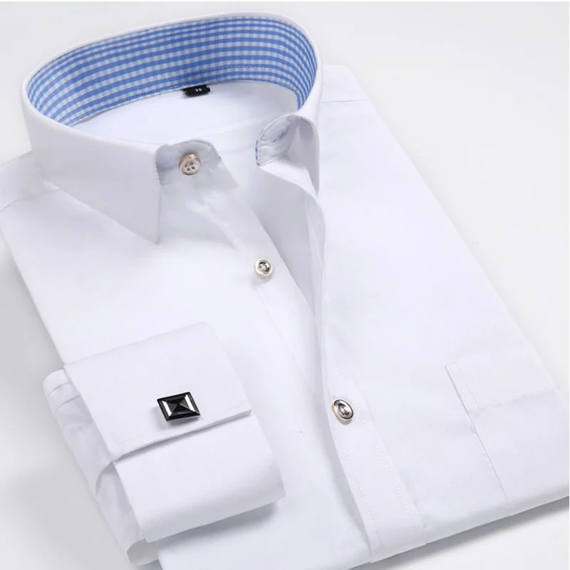 

Men's Wedding Shirt Men's Tuxedo dress shirt French Cufflinks New Formal Men's Long Sleeve Shirt Slim Fit French Cuffs Shirt 4XL