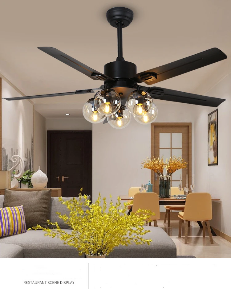Черный винтажный потолочный вентилятор с Дистанционное управление освещением