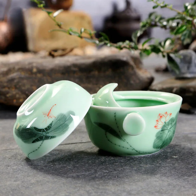 Дорожный чайный сервиз BORREY Celadon Gaiwan набор из китайского фарфора чайная чашка