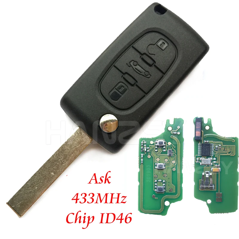 Чип ID46 CE0536 433 МГц для peugeot партнер 207 208 307 308 408 3 кнопки CE0536 Uncut HU83/VA2 лезвие спросить флип дистанционный ключ для автомобиля