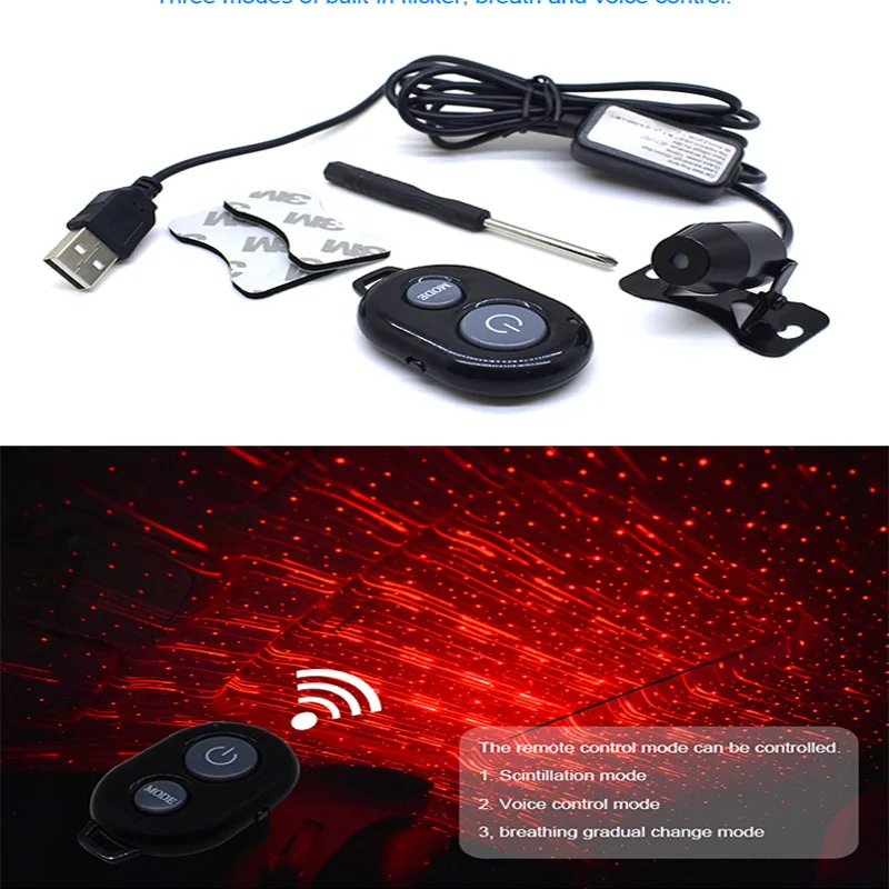 Универсальный Мини Автомобиль на крыше звезда ночник светодиодный Звездный