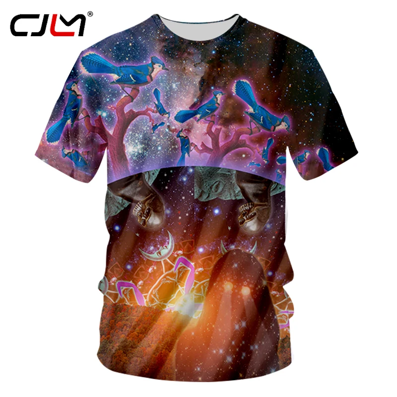 CJLM Galaxy Space крутые футболки для мужчин с 3d принтом черепа птицы дерева Hombre хип-хоп