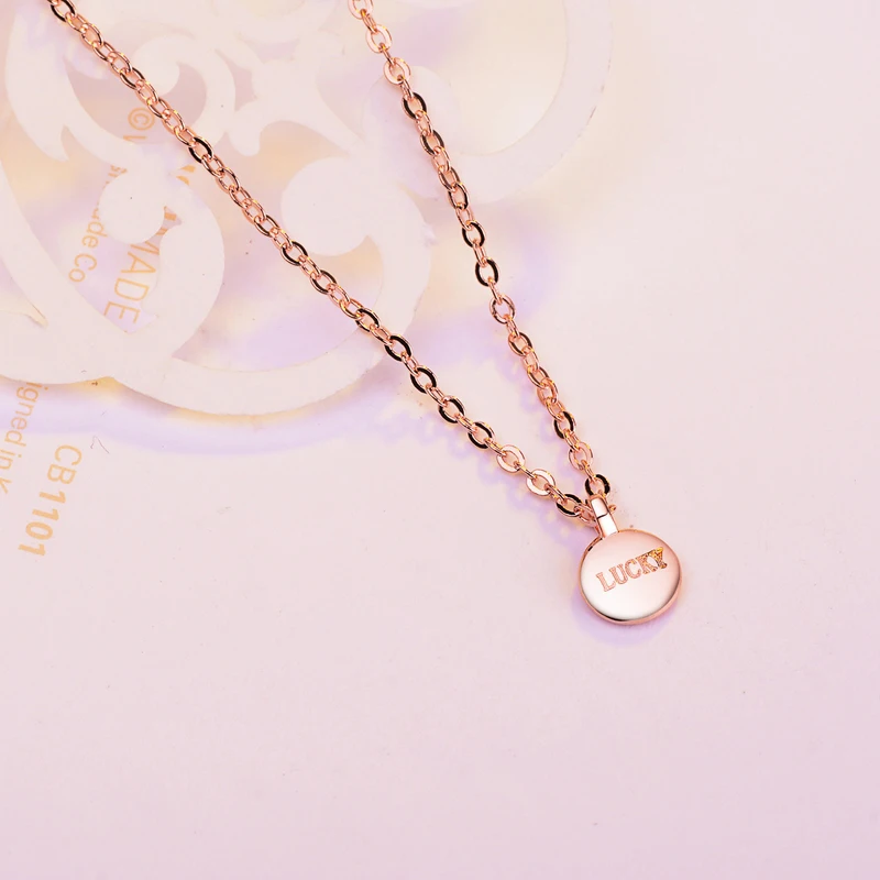 Simple Trendy 925 Sterling Silver Necklace LUCKY Choker Round Pendant Women Jewelry Valentine's Day Gift N005 | Украшения и