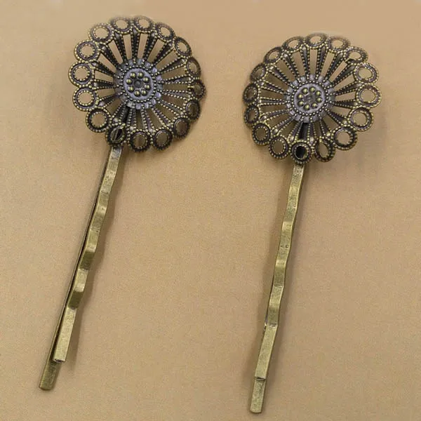 20mm Filigree Circle Flower Bobby Hairpins Bases Metal Blanks Findings Settings DIY Women's Bride Hair Clips Making Multi-color |