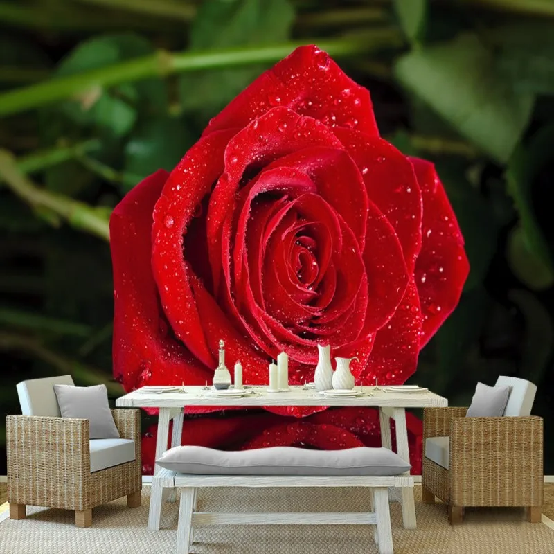 Фото обои романтические красные розы отражения ТВ настенные украшения росписи