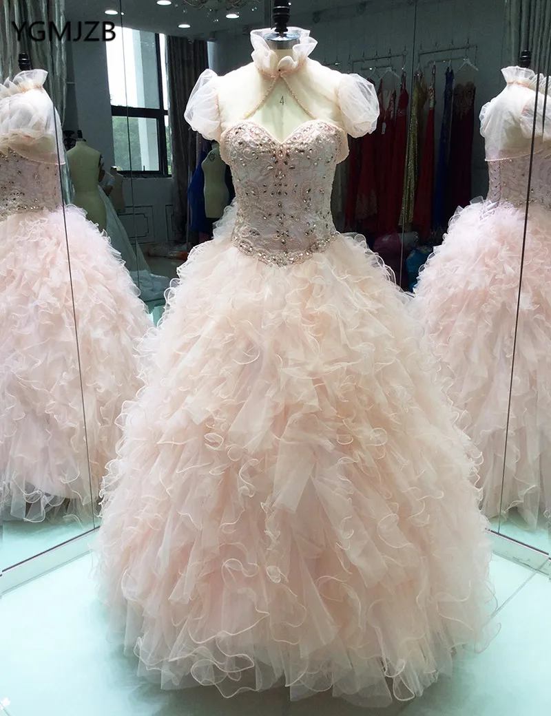 Бальное платье Quinceanera длинное розовое с бисером для выпускного вечера 16 платьев