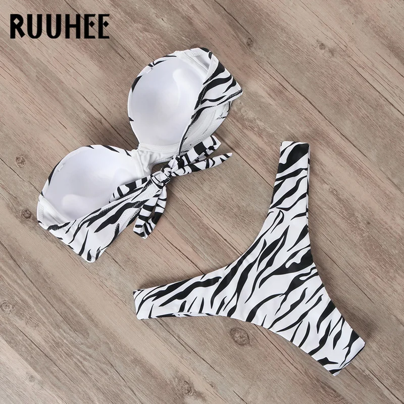 RUUHEE, бикини, купальник для женщин, купальник,, леопард, Бразильский бикини, набор, купальный костюм с пуш-ап, женская летняя пляжная одежда, бикини