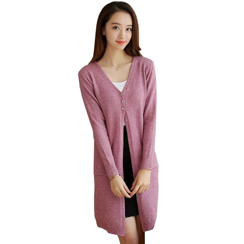 

2021 New Women Cardigan Sweaters Autumn Casual Solid Long Cardigan Coat Female Cashmere Knitted Sweater Pull Femme