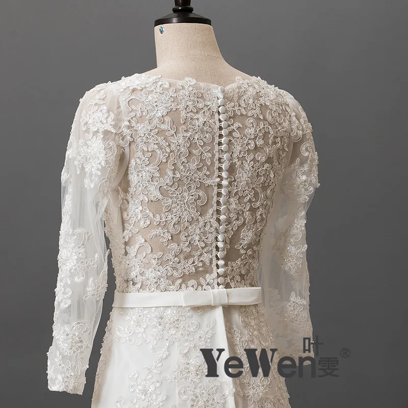 2016 vintage Китай Слоновая Кость Кружева И See Through Длинные рукава мусульманин Русалка