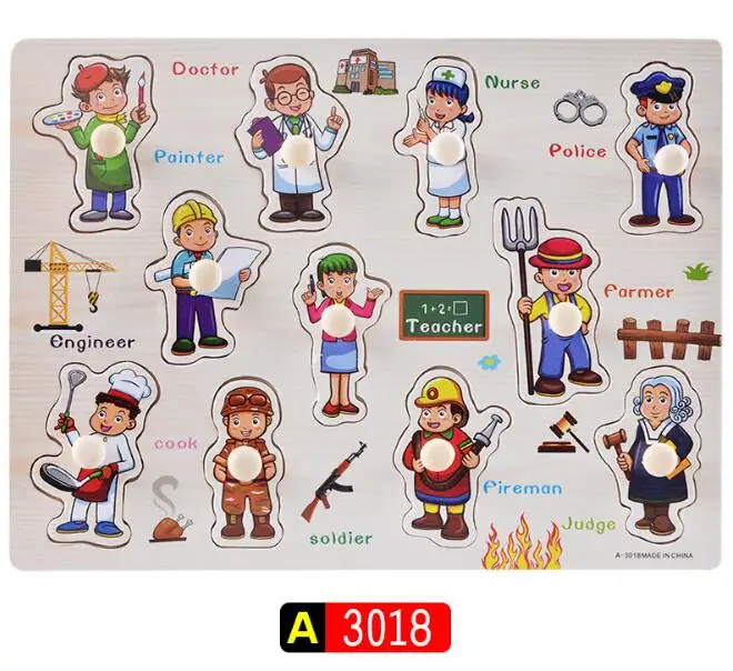 A3018 Детские деревянные игрушки-головоломки с ручками Tangram Jigsaw Board Мультяшные игрушки для детей Монтессори Обучающие деревянные игрушки lphabet Toys - Цвет: A3018