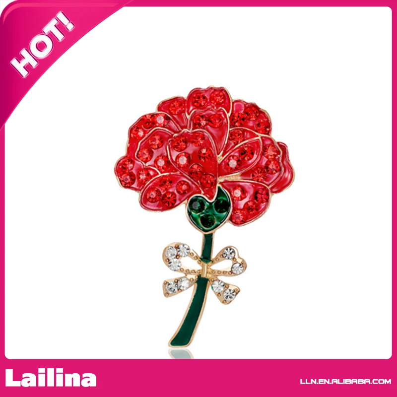 100 шт./лот Бесплатная доставка красная/зеленая эмалированная брошь в виде цветка