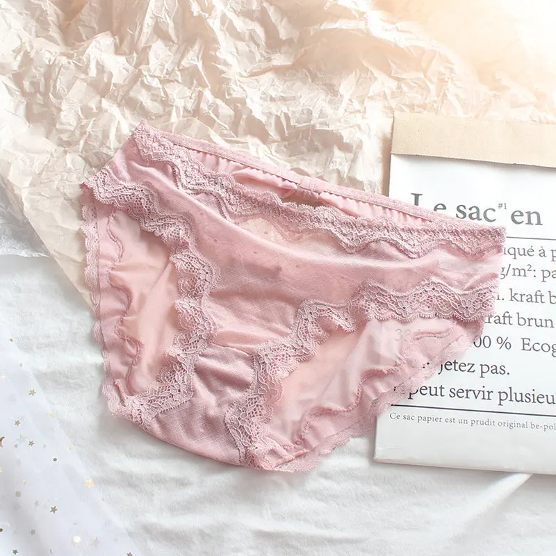 pink SP& CITY, сексуальное женское нижнее белье с бантиком на спине из сетчатой пряжи и кружева, прозрачные бесшовные трусики, хлопковое нижнее белье для женщин - Цвет: pink