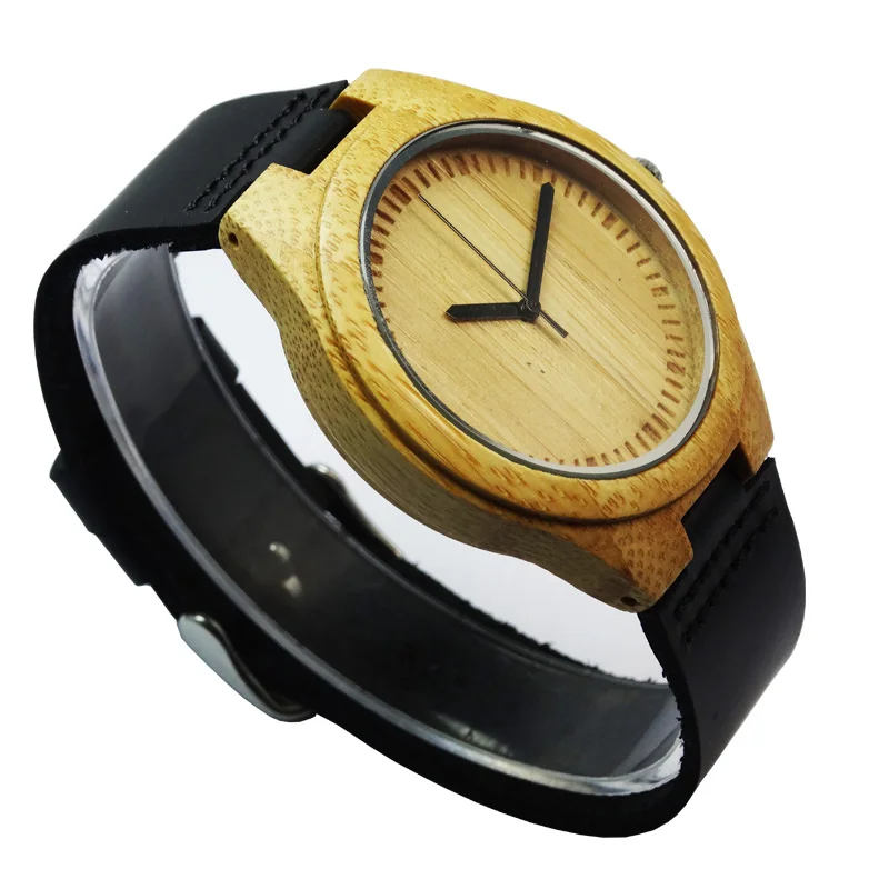 Лидер продаж модные кожаные бамбуковые деревянные часы мужской