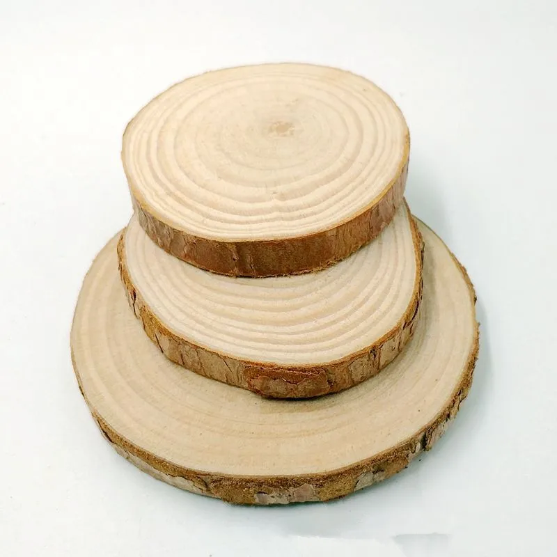 

10pcs Natural Round Wood Slices Circles With Tree Bark Log Discs For DIY Crafts Wedding Party Decoration